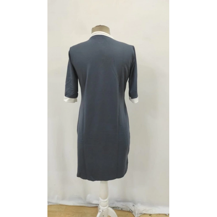 Kadın Kısa Kollu Yakadan Fermuarlı Cepli Yandan Yırtmaçlı Viskon Elbise