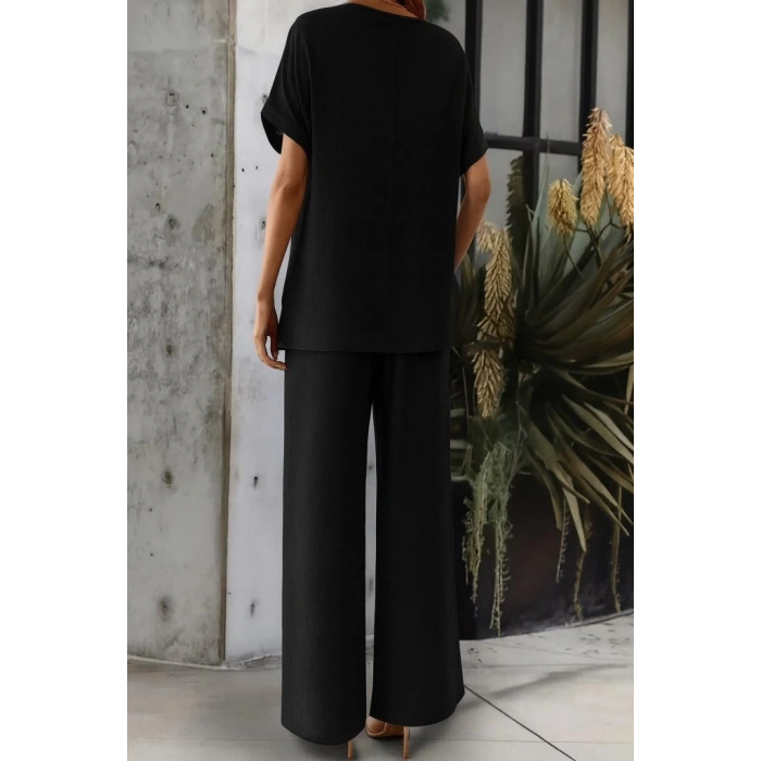 Kadın Kısa Kollu Yakası Açık Aerobin Bluz Ve Pantolon Ikili Takım