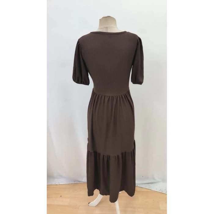 Kadın Kısa Kollu Yakası Açık Katlı Bürümcük Balon Elbise