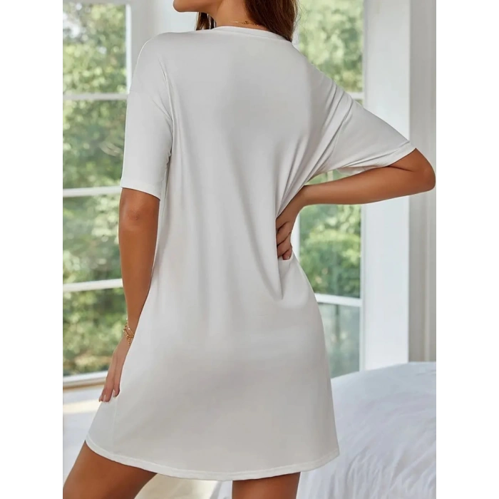 Kadın Kısa Kollu Yazı Baskılı Basic Mini Elbise