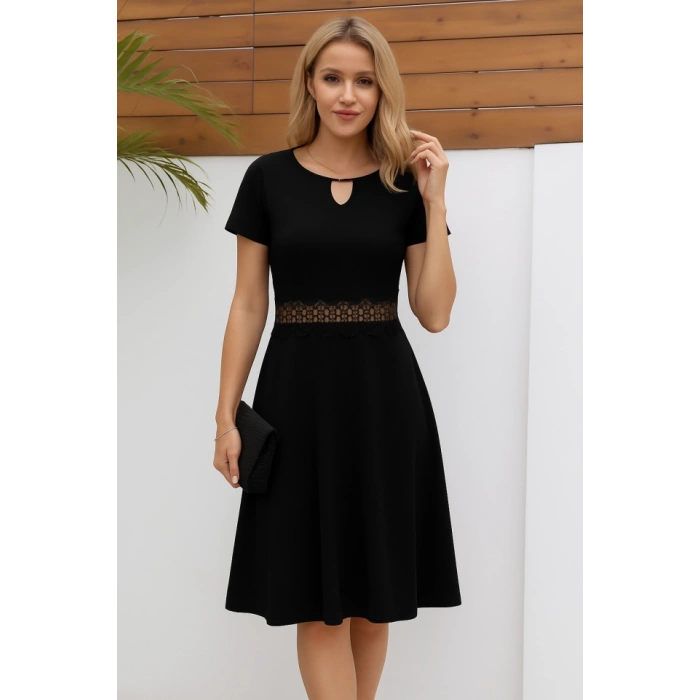 Kadın Kısa Kollu Yuvarlak Yaka Damla Detaylı Janjan Elbise