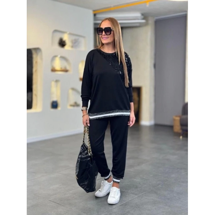 Kadın Modal Kumaş Payetli Sim Ve Ribanalı Detay Ikili Takım