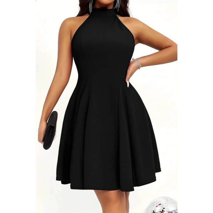 Kadın Omuzlardan Açık Daire Yakalı Janjan Krep Elbise