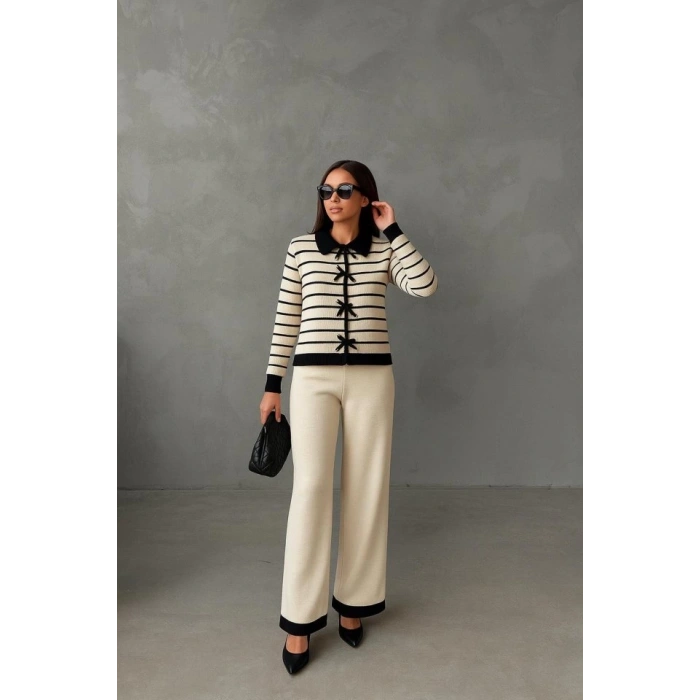 Kadın şerit Detay Bol Paça Pantolun ıkılı Takım