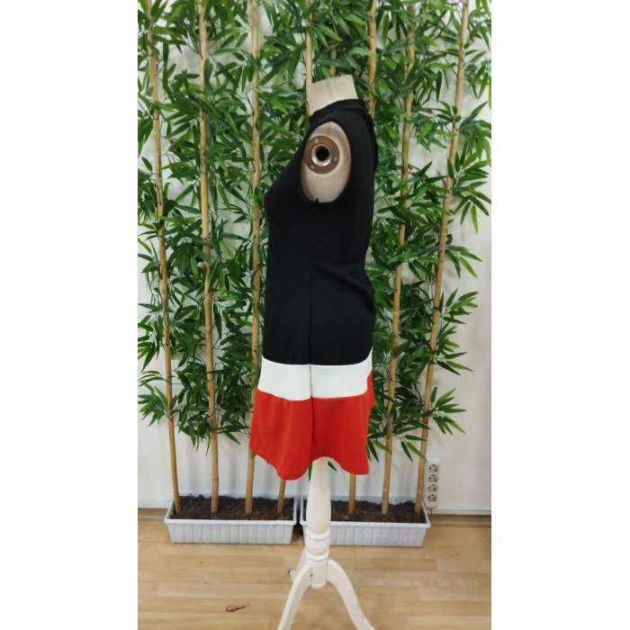 Kadın Sıfır Kol Yarı Balıkçı Yaka şerit Detaylı Ithal Krep Elbise