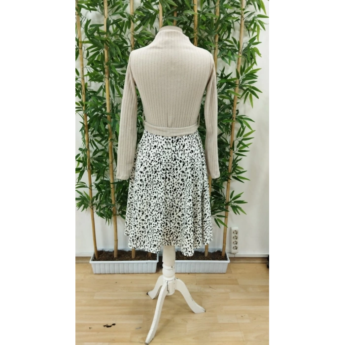 Kadın Uzun Kollu Balıkçı Yaka Belden Bağlamalı üst Kaşkorse Eteği Dalgıç Kısa Elbise