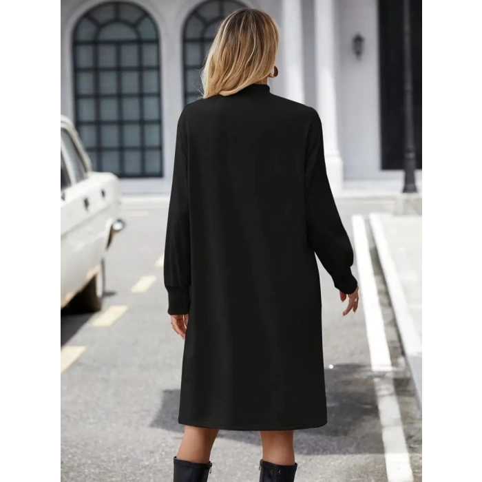 Kadın Uzun Kollu Balıkçı Yaka Kısa şardonlu Dalgıç Elbise