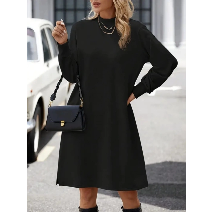 Kadın Uzun Kollu Balıkçı Yaka Kısa şardonlu Dalgıç Elbise