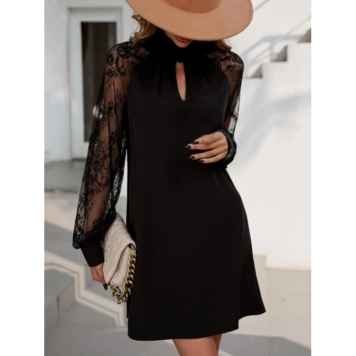 Kadın Uzun Kollu Damla Detaylı Sandy Mini Elbise