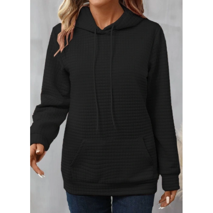 Kadın Uzun Kollu Kapşonlu Bağcıklı Cepli Capitone Sweatshirt