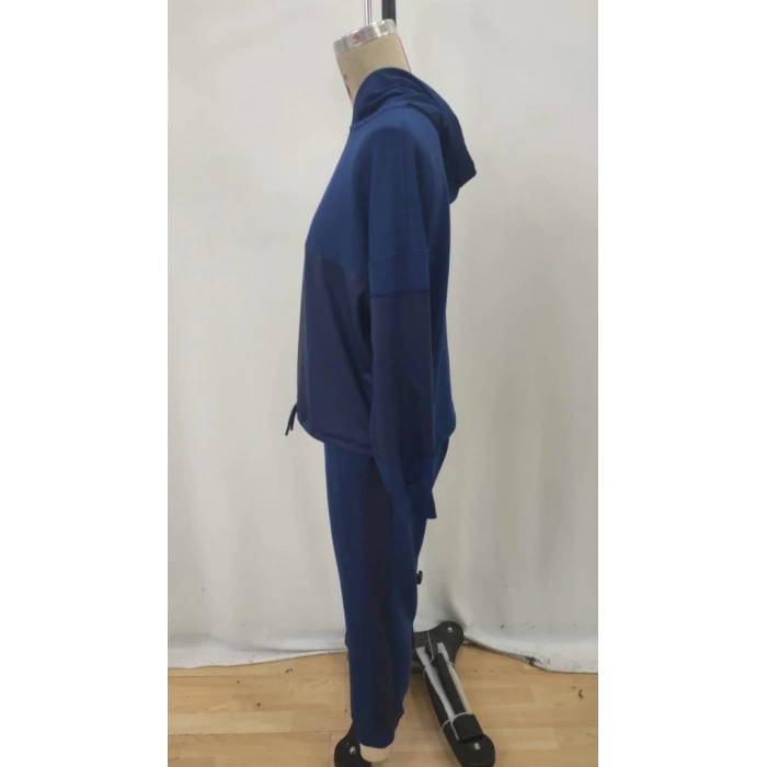 Kadın Uzun Kollu Kapşonlu Viskon Iki Iplik Bluz Ve Pantolon Ikili Takım