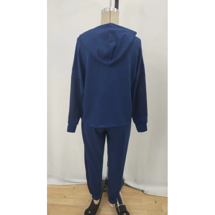 Kadın Uzun Kollu Kapşonlu Viskon Iki Iplik Bluz Ve Pantolon Ikili Takım