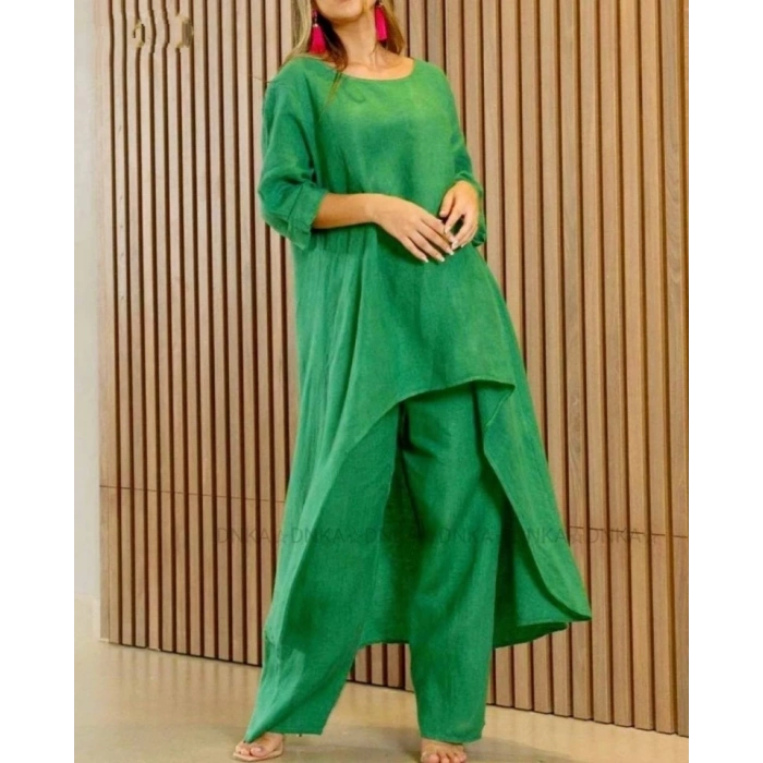 Kadın Uzun Kollu Kayık Yaka Detay Tunik Ve Pantolon Ikili Takım