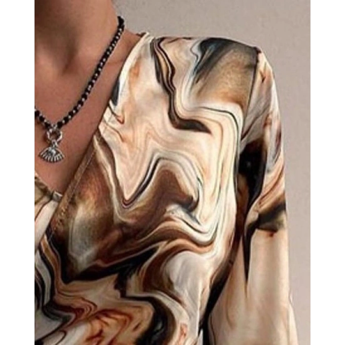 Kadın Uzun Kollu Kruvaze Yakalı Asimetrik Detaylı Mini Modal Elbise