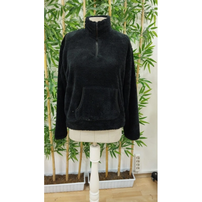 Kadın Uzun Kollu önden Fermuarlı Cepli Peluş Sweat