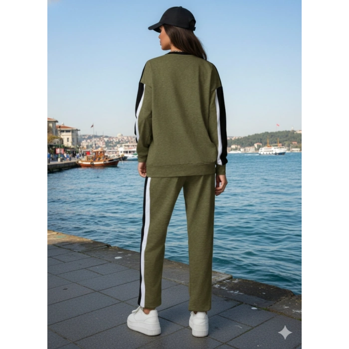 Kadın Uzun Kollu şerit Detay Eşofman Takım