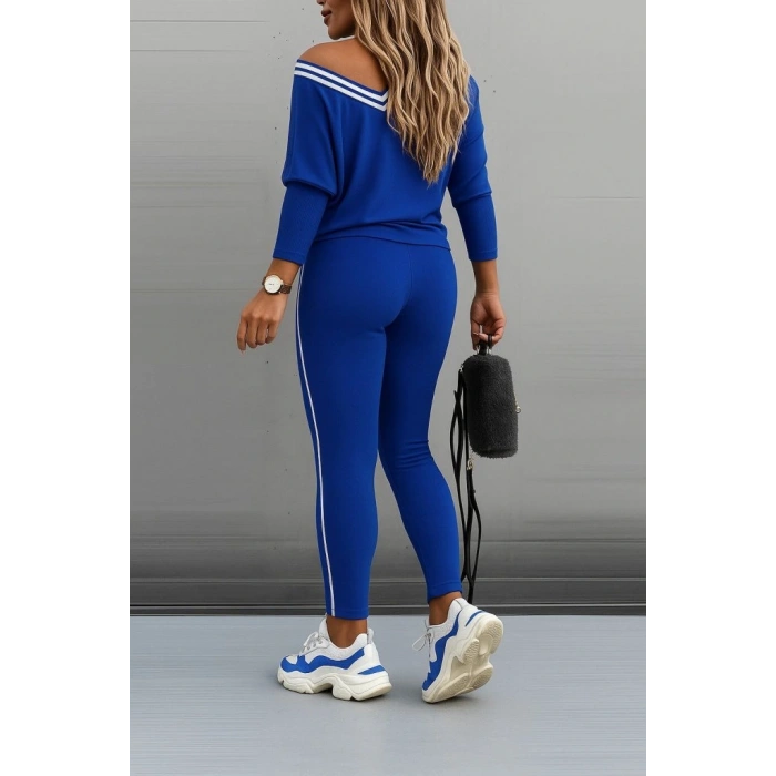 Kadın Uzun Kollu Tek Omuzu Açık Detaylı Viskon Iki Iplik Bluz Ve Pantolon Ikili Takım