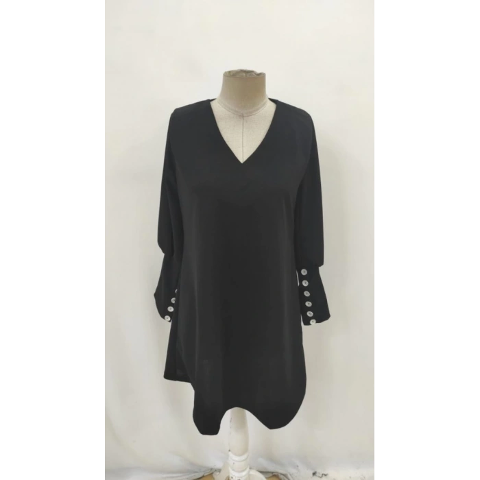 Kadın Uzun Kollu V Yakalı Kısa Ithal Krep Elbise