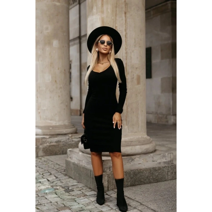 Kadın Uzun Kollu V Yakalı Kısa Kaşkorse Elbise