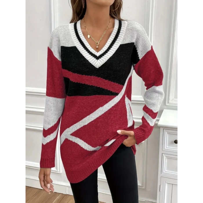 Kadın Uzun Kollu V Yakalı Kısa Triko Elbise