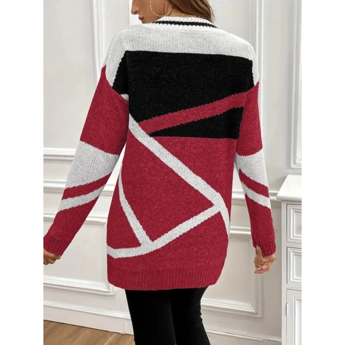 Kadın Uzun Kollu V Yakalı Kısa Triko Elbise