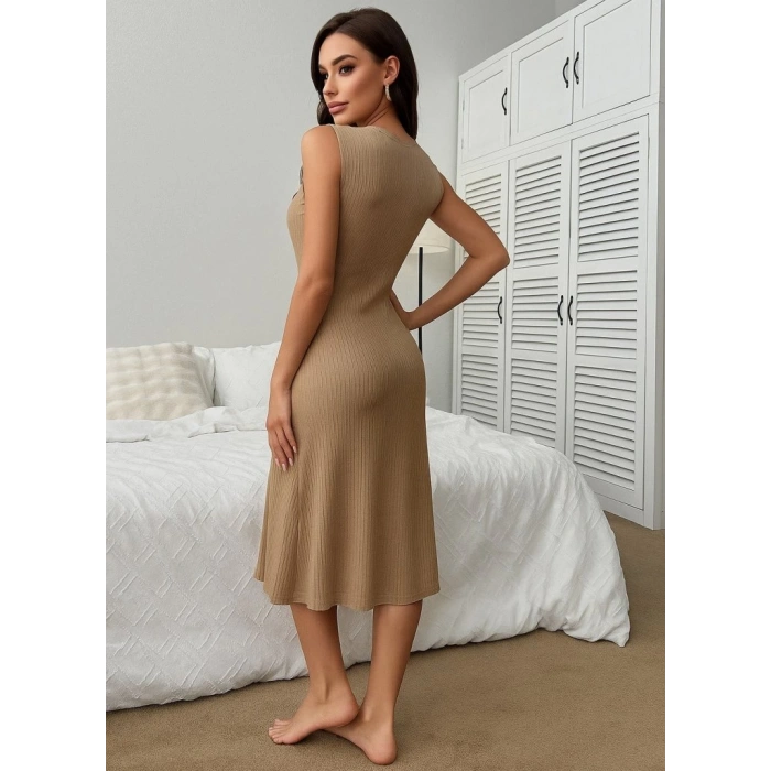 Kadın V Yakalı önden Düğmeli Kaşkorse Elbise