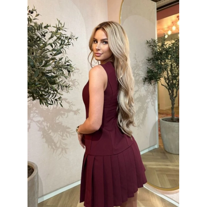 Kadın Yılbaşı özel Bisiklet Yaka Kolsuz Eteği Pileli Mini Elbise