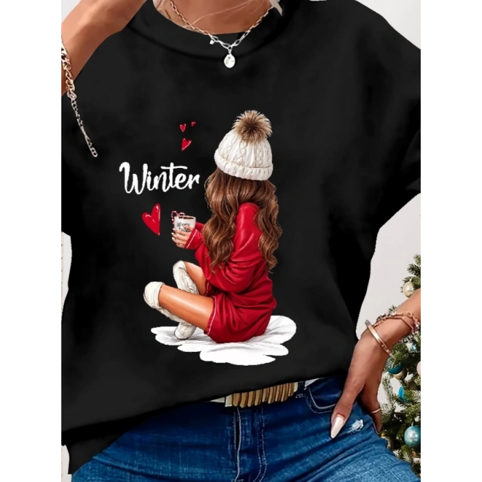 Kadın Yılbaşı Özel Uzun Kollu Bisiklet Yaka Desenli Viskon Iki Iplik Bluz