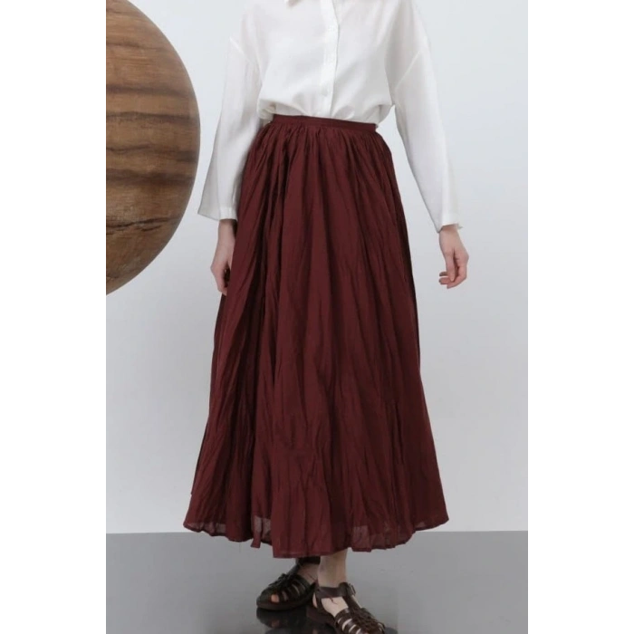 Kadın Yüksek Bel Arkadan Fermuarlı Kırışık Geniş Kesimli Vural Etek