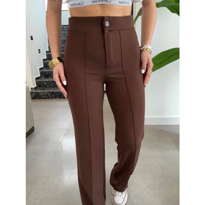 Kadın Yüksek Bel Full Likralı Krep Kumaş Pantolon