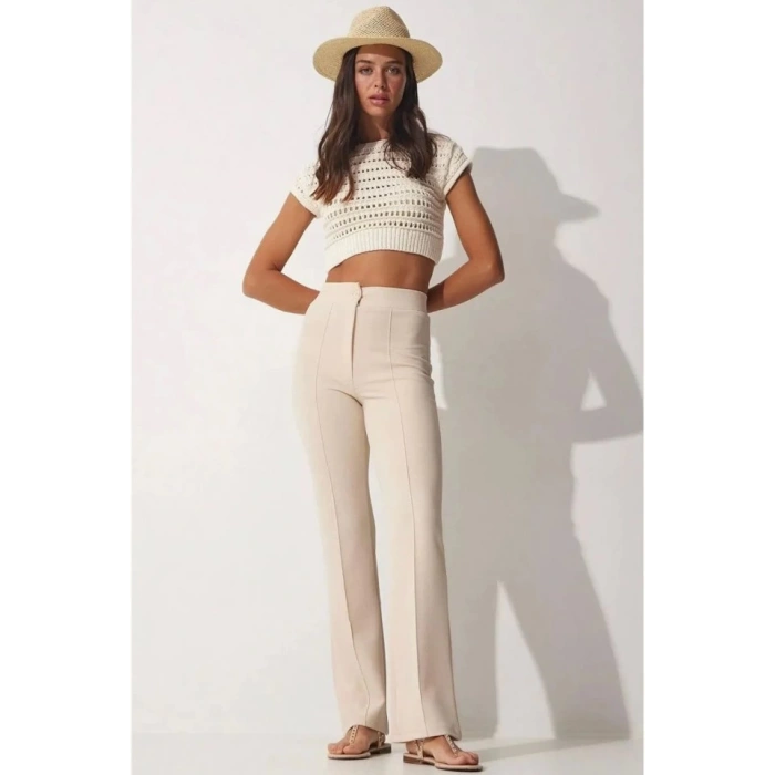 Kadın Yüksek Bel Full Likralı Krep Kumaş Pantolon