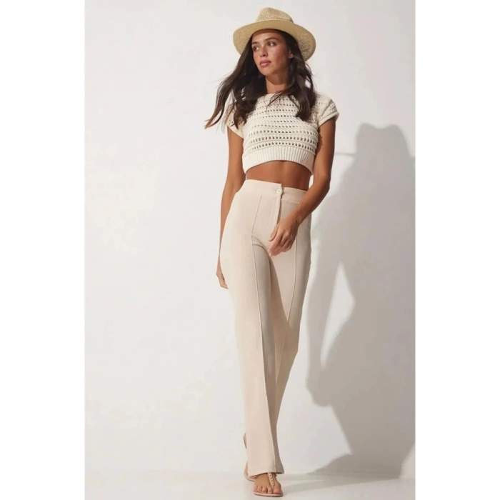 Kadın Yüksek Bel Full Likralı Krep Kumaş Pantolon