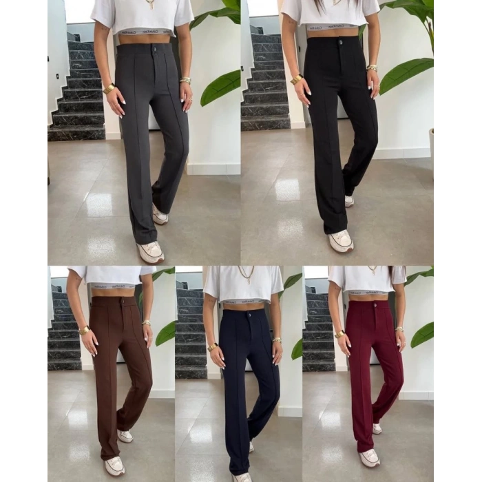 Kadın Yüksek Bel Full Likralı Krep Kumaş Pantolon