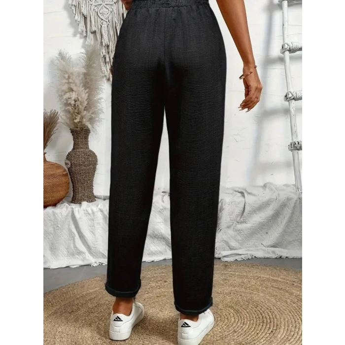 Kadın Yüksek Bel Lastikli Belde Bağcık Detaylı Aerobin Pantolon