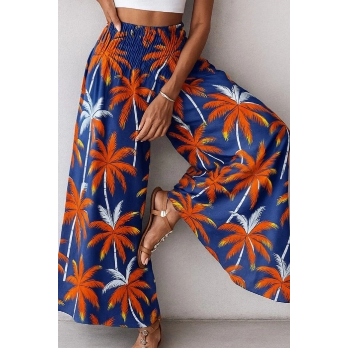 Kadın Yüksek Bel Lastikli Desenli Süprem Pantolon