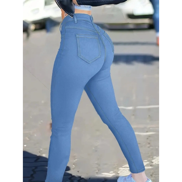 Kadın Yüksek Bel önden Düğmeli Dar Kesim Kot Pantolon