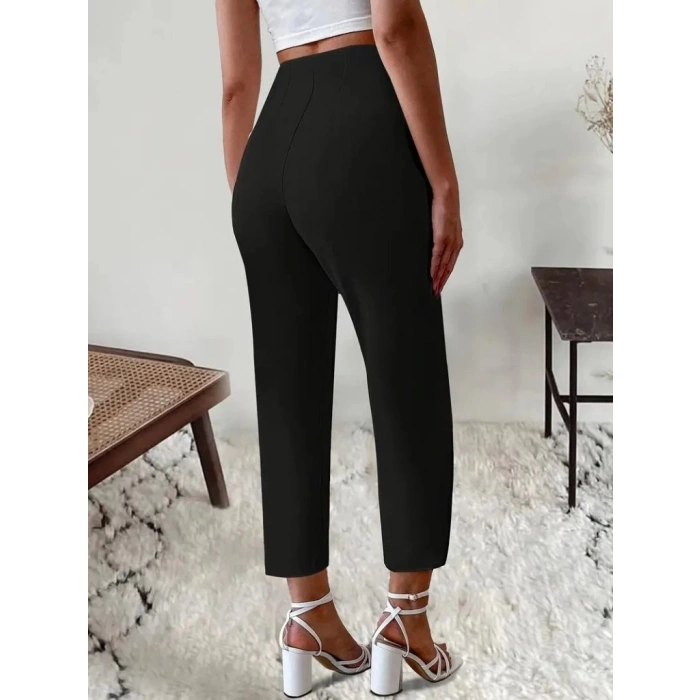 Kadın Yüksek Bel önden Fermuarlı Ithal Krep Pantolon