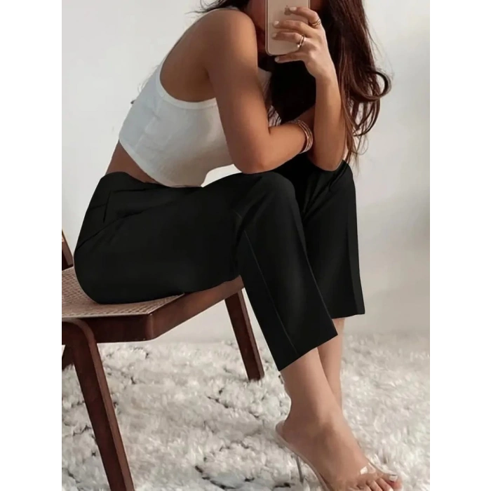 Kadın Yüksek Bel önden Fermuarlı Ithal Krep Pantolon