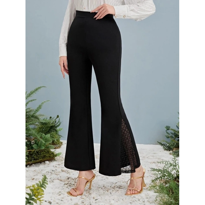 Kadın Yüksek Bel Yanları Tül Detaylı Dalgıç Tayt Pantolon