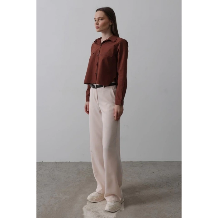 Kemerli Palazzo Pantolon - Pudra