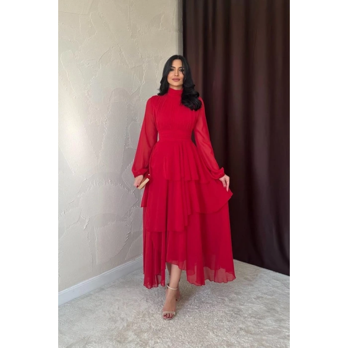 Kırmızı Bel Detaylı Elbise