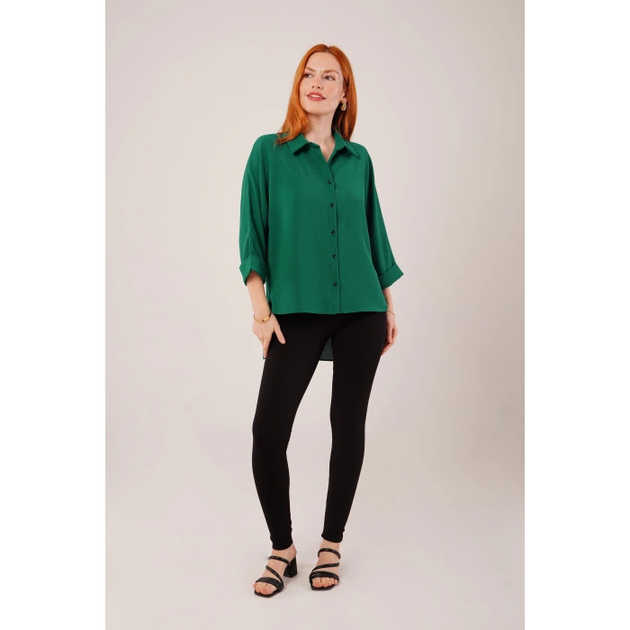 Kol Katlama Detaylı Zümrüt Yeşili Gömlek