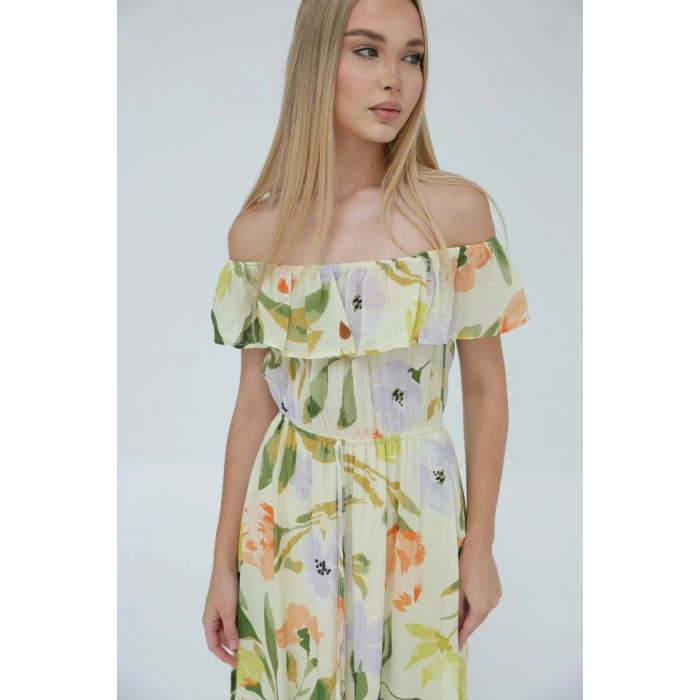 Madonna Yaka Elbise - Yeşil - Ekru