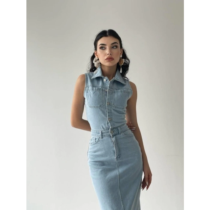 Meldia Jean Sıfır Kollu Elbise
