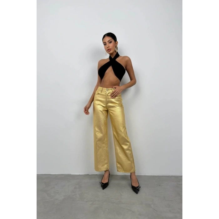 Metalik Yüksek Bel Pantolon