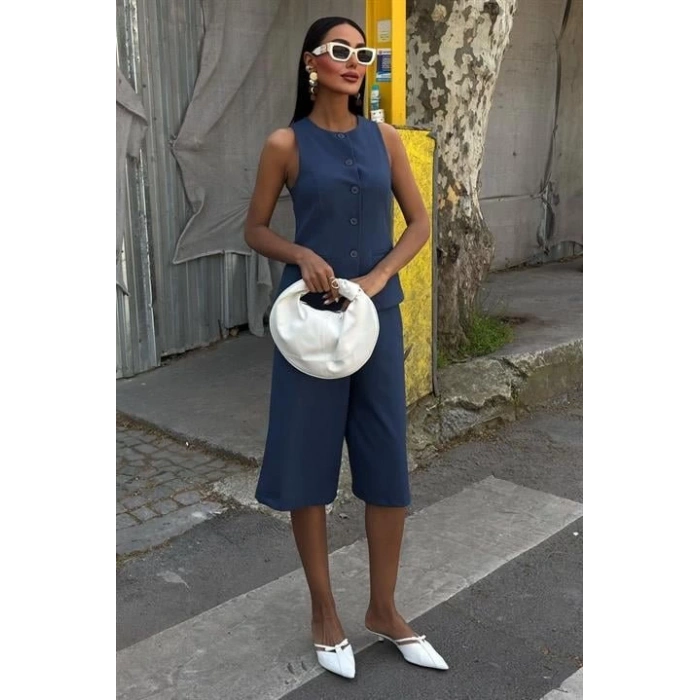 Midi Şortlu Ve Yelekli Viscon Takım 10167