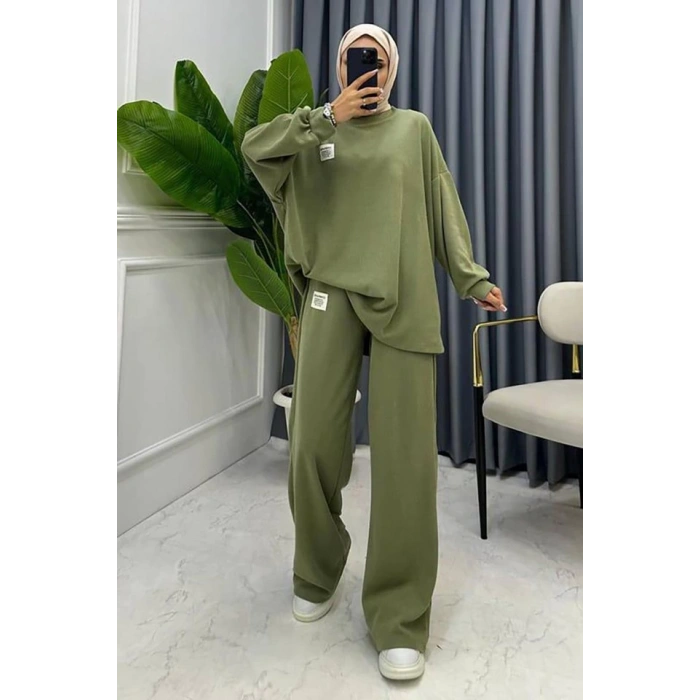 Mint Klasik Fitilli Kazak Ve Pantolon Takım