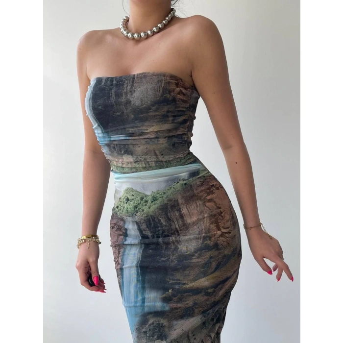 Mountain Straplez Tül Elbise