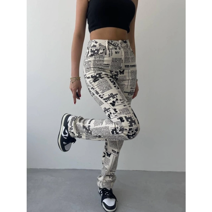 Novıne Gazete Desenli Pantolon