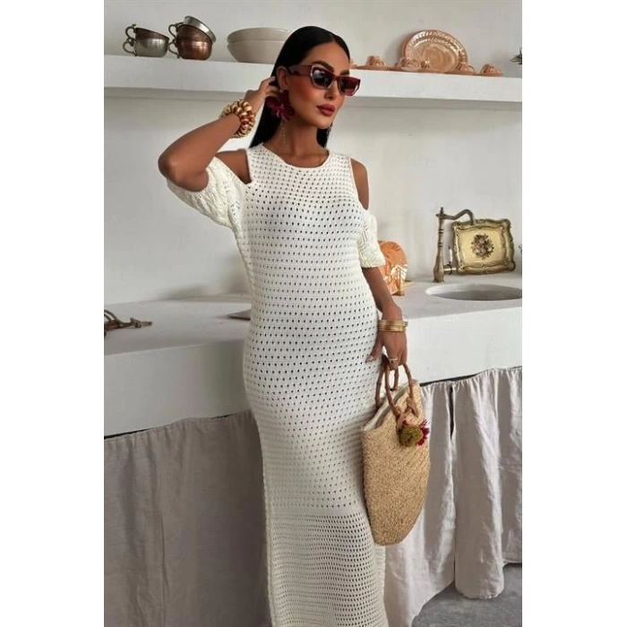 Omuz Detaylı Etek Ücü Püsküllü Triko Elbise 2862